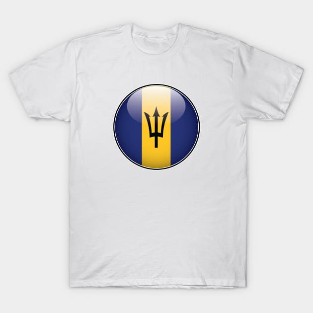 Barbados National Flag Glossy Button T-Shirt by IslandConcepts